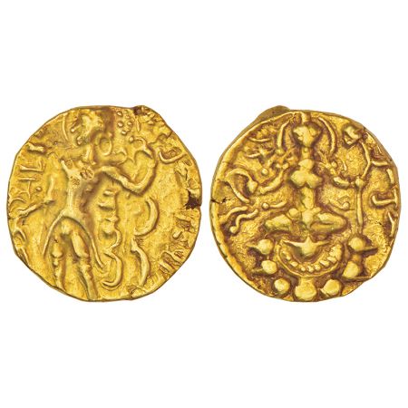 Gupta Empire, gold dinar of Chandra Gupta II (375-415 AD), 'Archer-Goddess on Lotus' type,