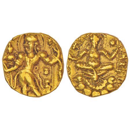 Gupta Empire, gold dinar of Chandra Gupta II (375-415 AD), 'Archer-Goddess on Lotus' type,