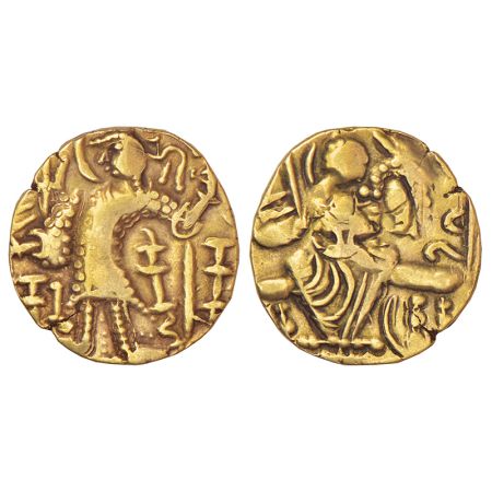 Kidarite Huns in Kashmir - base gold dinar in the name of 'Kidara', middle series, (c.350-