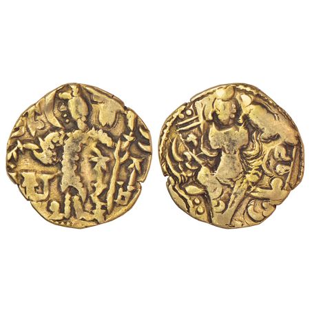 Kidarite Huns in Kashmir - base gold dinar in the name of 'Kidara', middle series, (c.350-