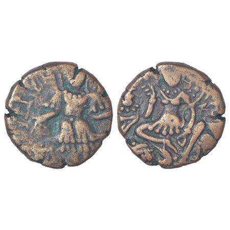 Hunnic rulers in Kashmir - copper dinar of Toramana II (c.540-570 AD), MAC 3792, 6.95g. Ob