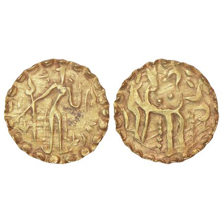 Samatata region, gold coinage of the post-Gupta period - gold dinar of Rajabhata of Khadga