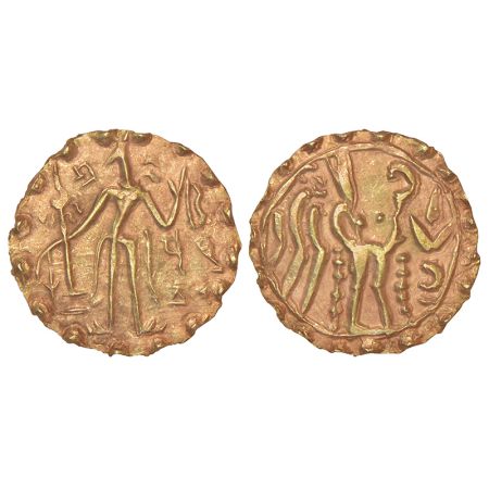 Samatata region, gold coinage of the post-Gupta period - gold dinar of Prithubhata of Khad