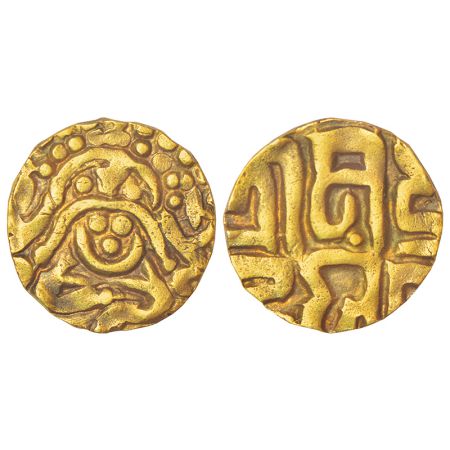 Kalachuris of Tripuri, base gold 4½ masha coin of Gangeya Deva (1015-1040 AD), Deyell 119,