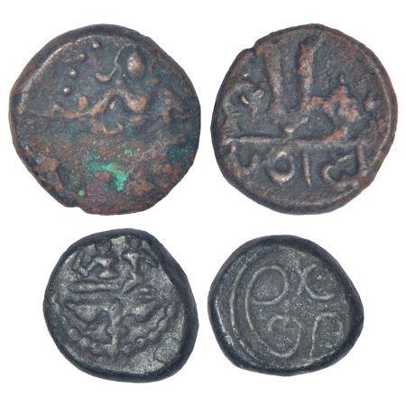 Nayakas in Tamilnadu - two copper cash coins: A] Obv: Nayaka standing facing; Rev: Vadakka