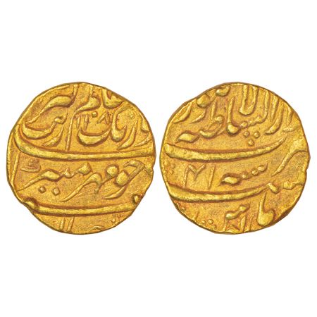 Aurangzeb (1658-1707 AD), gold mohur, Dar us-Sultanat Lahore mint, 'Mihr-e-Munir' couplet,