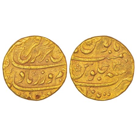 Farrukhsiyar (1713-1719 AD), gold mohur, Khujista Bunyad mint, AH (11)26/RY 3, KM 390.19, 