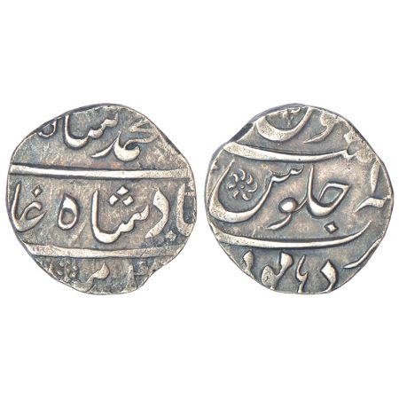 Muhammad Shah (1719-1748 AD) - silver rupee, Dhamoni mint, RY1X, 'flower' mint mark on rev