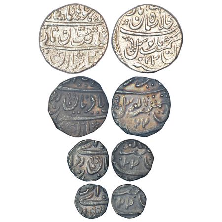 Jaisalmer, silver set of 4 coins, 1 rupee, 11.25g, ½ rupee, 5.26g, ¼ rupee, 2.52g and 1/8 
