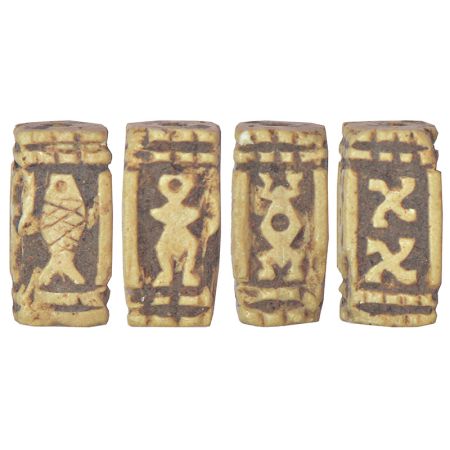 Ancient Malwa - box-shaped bead made from ivory or bone with ritual symbols carved on all 