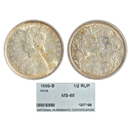 Victoria Empress, silver ½ rupee, 1899, Bombay mint, A/I/'B' incused (inverted), PR 307, G