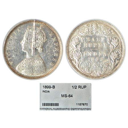 Victoria Empress, silver ½ rupee, 1899, Bombay mint, A/I/'B' incused (inverted), PR 307, G