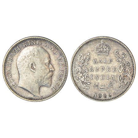 Edward VII, silver ½ rupee, 1909, Calcutta mint, no mint mark, PR 313, GK 969, 5.79g. Abou