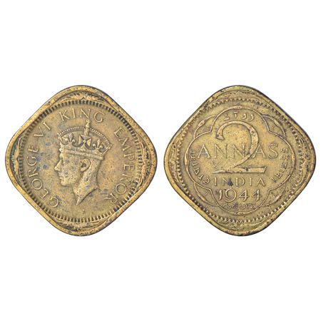 George VI, brass 2 annas, 1944, Lahore mint, 'L' mint mark in quatrefoil, PR 908; GK 1366,