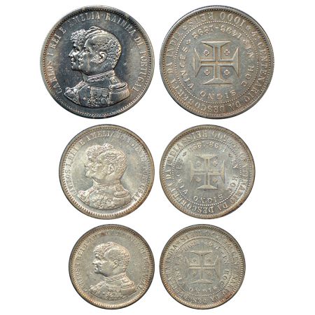 Portugal, Carlos I (1889-1908 AD), set of 3 silver coins, 1898. Sub: 400th Anniversary of 