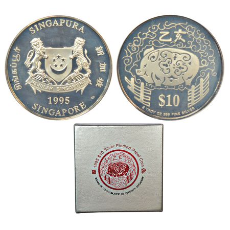 Singapore, Lunar year series-year of the Pig, Proof pied fort 2-ounce silver 10 dollar, 19