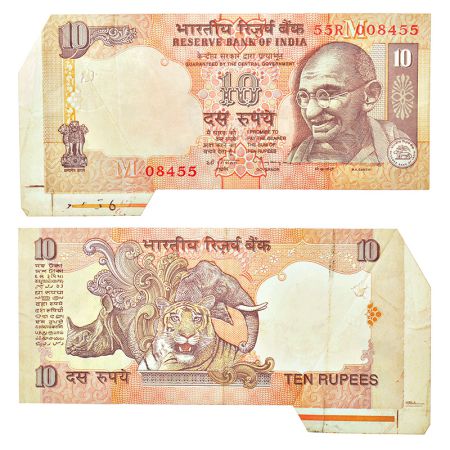 10 rupees, misprint, Gandhi series, without year, signed by C. Rangarajan, inset 'M', seri