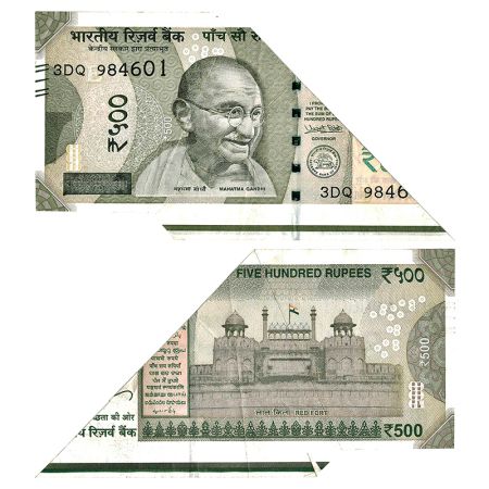 500 rupees, misprint, New Gandhi series, signed by Urjit Patel (2016-2018), inset 'E', ser