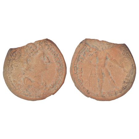 Terracotta 'bulla', imitating a Roman coin design, most likely from Deccan, Satavahana per