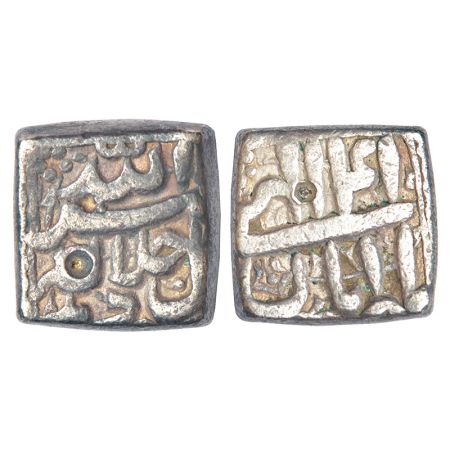 Akbar (1556-1605 AD), silver square rupee, Delhi mint, Aban 41, KM 88.2, 11.35g. Very fine