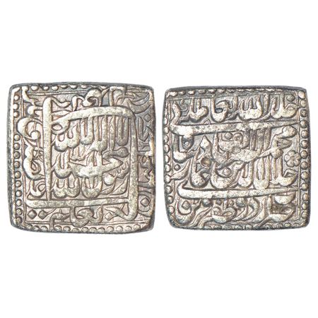 Akbar (1556-1605 AD), silver square rupee, Urdu Zafar Qarin mint, AH Alf (1000), KM 82.8, 