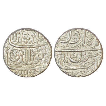 Jahangir (1605-1627 AD), silver rupee, Ahmadabad mint, 'Muzaiyan' couplet, Azar, AH 1026/R
