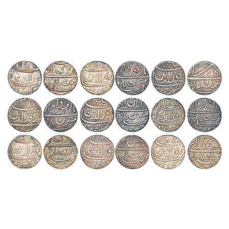 Jahangir (1605-1627 AD), silver rupee, 9 different months, Ahmadabad mint, 'Muzaiyan' coup