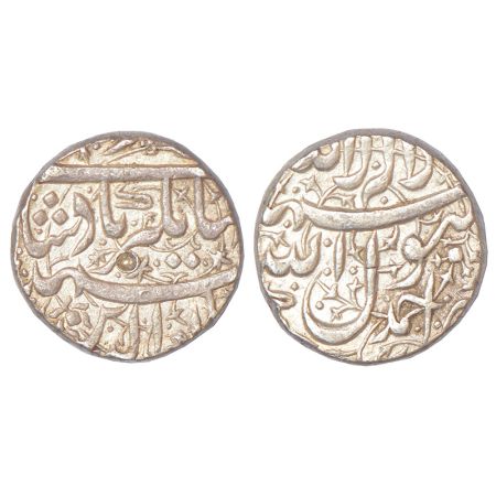 Jahangir (1605-1627 AD), silver rupee, Ahmadnagar mint, ND/RY, KM 141.1, 11.38g, decorated