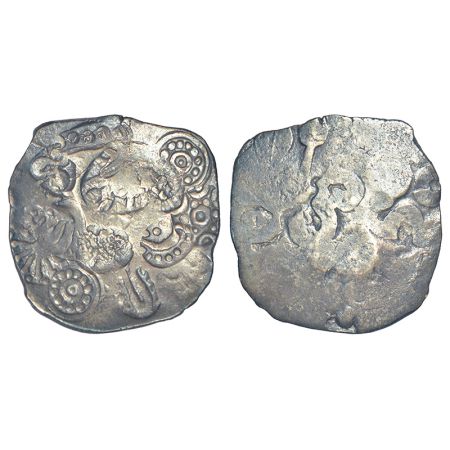 Archaic silver punch-marked coin - middle Ganges valley region, 'Sahet-Maheth hoard' type,