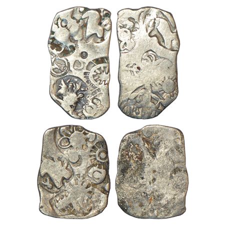 Two imperial Magadhan silver punch-marked Karshapana coins, GH Series III, (c.350-300 BC).