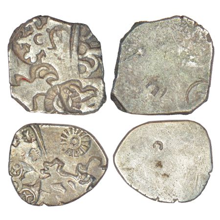 Two imperial Magadhan silver punch-marked Karshapana coins, GH series IV, (c.350-300 BC). 