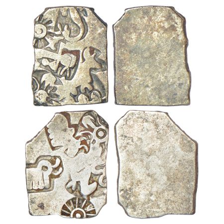 Two imperial Magadhan silver punch-marked Karshapana coins, GH Series IV, (c.350-300 BC). 