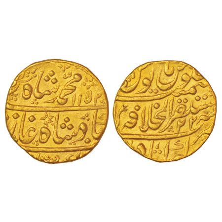 Muhammad Shah (1719-1748 AD), gold mohur, Mustaqir ul-Khilafat Akbarabad mint, AH 1152/RY 