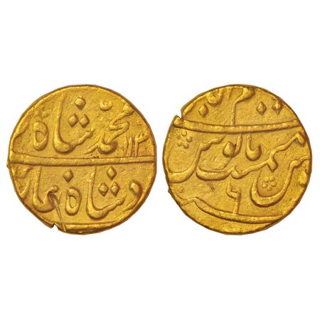 Muhammad Shah (1719-1748 AD), gold mohur, Azimabad mint, AH 113X/RY 6, KM 438.30, 11.03g. 