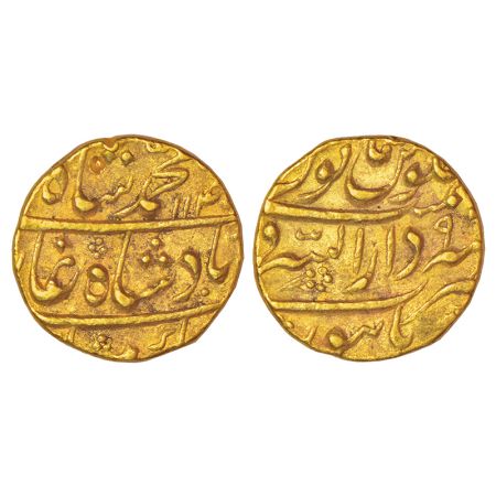 Muhammad Shah (1719-1748 AD), gold mohur, Dar us-Sarur Burhanpur mint, AH 1140/RY 9, KM 43