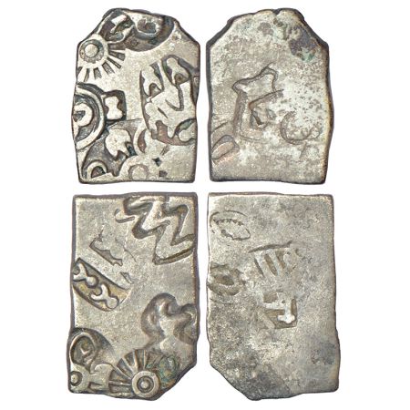 Two imperial Magadhan silver punch-marked Karshapana coins, GH Series IV, (c.350-300 BC). 