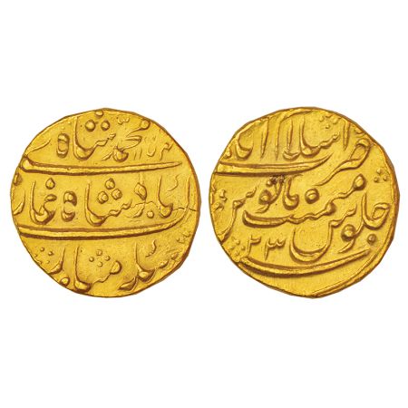 Muhammad Shah (1719-1748 AD), gold mohur, Islamabad mint, AH 1154/RY 23, KM 438.9, 10.90g.