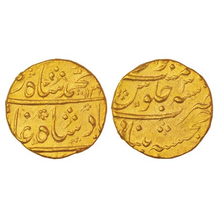 Muhammad Shah (1719-1748 AD), gold mohur, Khujista Bunyad mint, AH 113x/RY 3, KM 438.13, 1