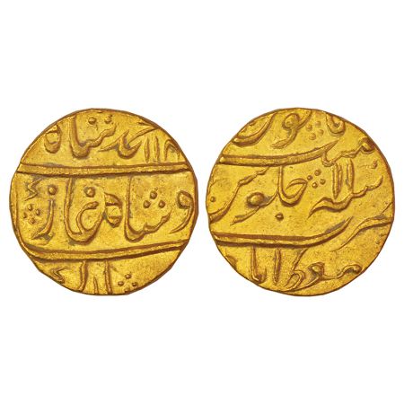 Muhammad Shah (1719-1748 AD), gold mohur, Muazzamabad mint, AH 114X/RY 11, KM 438.16, 10.7