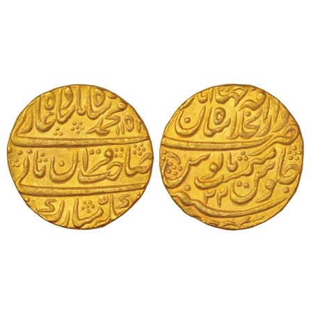 Muhammad Shah (1719-1748 AD), gold mohur, Dar ul-Khilafat Shahjahanabad mint, AH 1152/RY 2