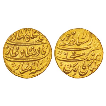 Ahmad Shah Bahadur (1748-1754 AD), gold mohur, Dar us-Sultanat Lahore mint, AH 1166/RY 6, 
