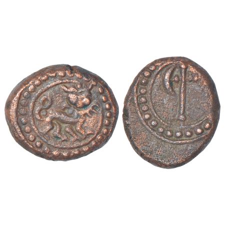Mysore, Haidar Ali (1761-1782 AD), copper ¼ paisa, ND, KM 23, 2.99g. Obv: Tiger standing f