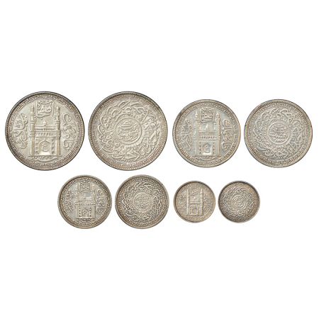 Hyderabad, Mir Usman Ali Khan (1911-1948 AD), set of 4 silver coins, 1x rupee, AH 1337/RY 