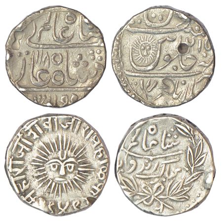 Indore, silver rupee (2), 1x Malharnagar mint, in the name of Shah Alam II, AH 1185, KM 76