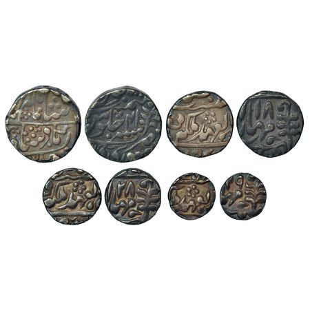 Jaipur, set of 4 silver coins, 1 rupee, RY 21, 11.24g, ½ rupee, RY 18, 5.63g, ¼ rupee, RY 