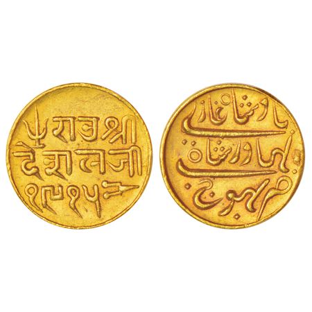 Kutch, Deshalji II/Bahadur Shah II (1819-1860 AD), gold 25 kori, VS 1915, DR-K 162.5, 4.66