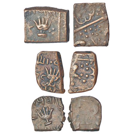 Lunawada, Wakhat Singh Ji (1867-1929 AD), set of 3 copper square coins, 1x paisa, 7.87g, 1