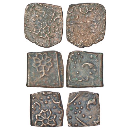 Lunawada, Wakhat Singh Ji (1867-1929 AD), set of 3 copper square coins, 1x paisa, 7.08g, 1