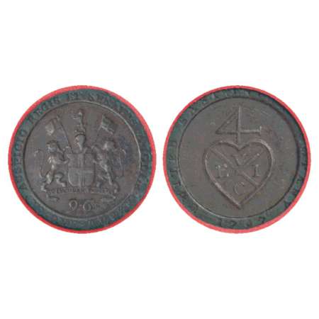 Madras Presidency, Soho mint, Northern circle, copper ½ dub (1/96 rupee), AD 1797, Stevens