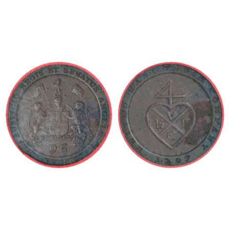 Madras Presidency, Soho mint, Northern circle, copper ½ dub (1/96 rupee), AD 1797, Stevens